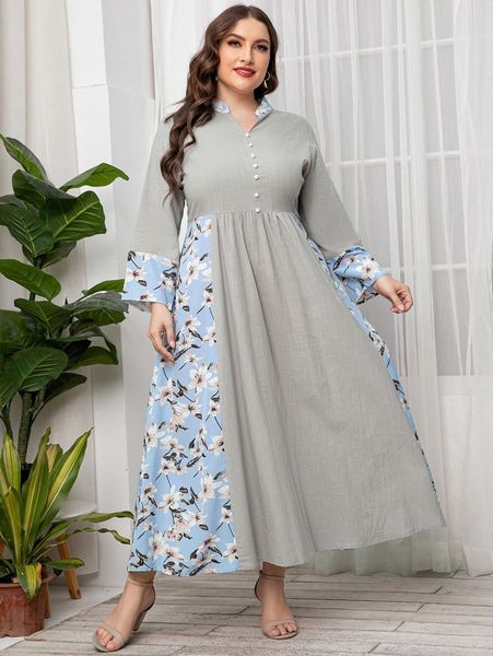 plus contrast floral notched neckline dress y2b8#, Black
plus contrast floral notched neckline dress y2b8#, Black