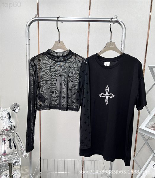 women's t-shirt designer spring new cross print short sleeve t-shirt + high neck elastic mesh flocking full printed foreign style botto, White
women's t-shirt designer spring new cross print short sleeve t-shirt + high neck elastic mesh flocking full printed foreign style botto, White