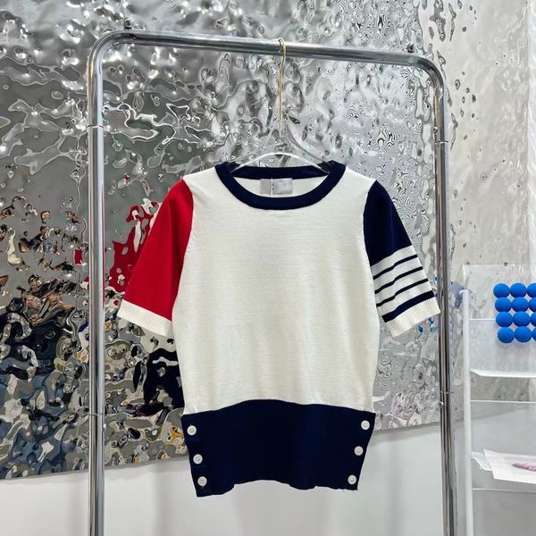 women's polos designer 22 spring and summer new b four bar red blue contrast round neck sleeve sweater short t-shirt college style agin, White
women's polos designer 22 spring and summer new b four bar red blue contrast round neck sleeve sweater short t-shirt college style agin, White