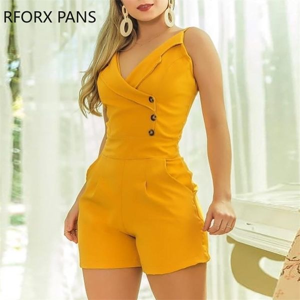 solid spaghetti strap buttoned romper t200113, Black;white