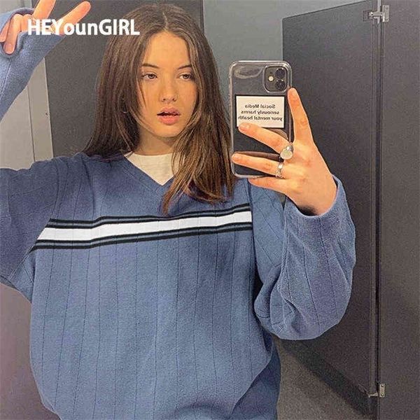 heyoungirl striped v neck oversized sweater women casual loose knitted jumper ladies preppy style vintage korean knitwear autumn 211109, White;black
heyoungirl striped v neck oversized sweater women casual loose knitted jumper ladies preppy style vintage korean knitwear autumn 211109, White;black