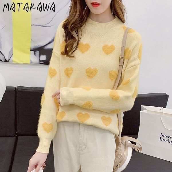 women pullovers loose casual flocking heartshaped round neck womens sweater bottoming 210506, White;black
women pullovers loose casual flocking heartshaped round neck womens sweater bottoming 210506, White;black