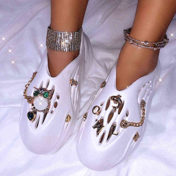 slippers summer women sandals with crystal charms rhinestones clogs outdoor beach flip flops lover eva home shoes 220530, Black