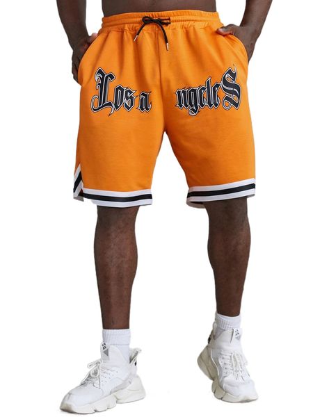 extended sizes men letter graphic striped trim drawstring waist shorts h99u#, White;black
extended sizes men letter graphic striped trim drawstring waist shorts h99u#, White;black