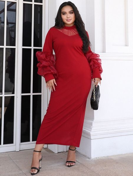 seomiscky plus contrast sheer mesh layered sleeve mock neck split back dress 44uc#, Black
seomiscky plus contrast sheer mesh layered sleeve mock neck split back dress 44uc#, Black