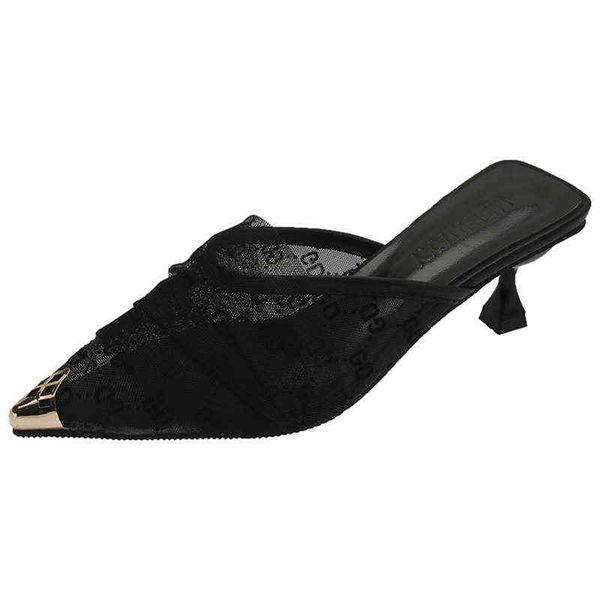 new lace mesh slippers flip flops baotou women wear summer pointed high-heeled sandals thin heeled women's woman shoes slipper 220624, Black
new lace mesh slippers flip flops baotou women wear summer pointed high-heeled sandals thin heeled women's woman shoes slipper 220624, Black