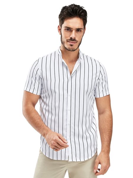 men striped button up shirt 81qx#, White;black
men striped button up shirt 81qx#, White;black