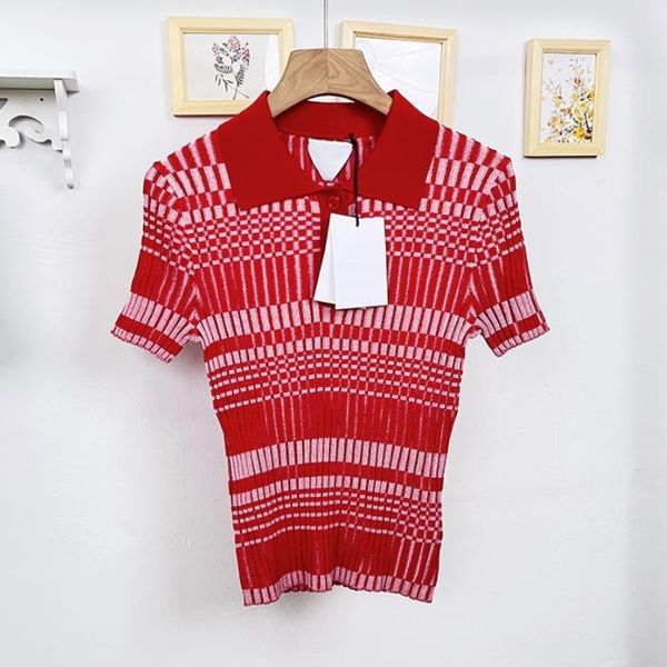 606 2022 runway summer brand same style sweater pullover t shirt red green lapel neck short sleeve women's sweaters wante, White;black
606 2022 runway summer brand same style sweater pullover t shirt red green lapel neck short sleeve women's sweaters wante, White;black