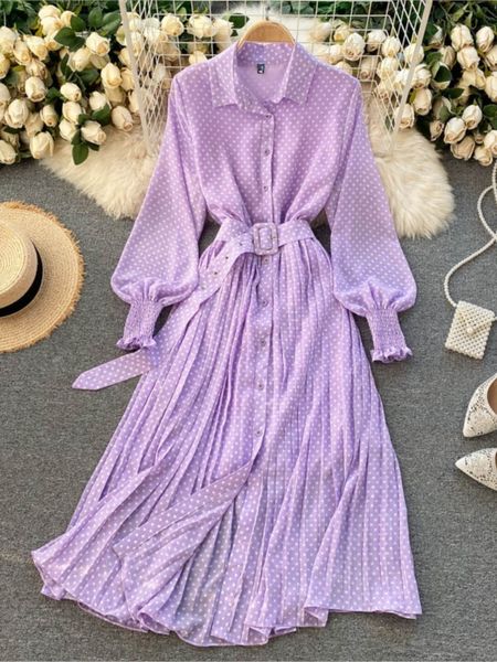 spring elegant purple women s polka dot pleated dress korean clothing long sleeve vintage chiffon shirt female robe 220721, Black;gray
spring elegant purple women s polka dot pleated dress korean clothing long sleeve vintage chiffon shirt female robe 220721, Black;gray