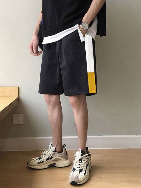 men contrast side seam shorts u1t6#, White;black