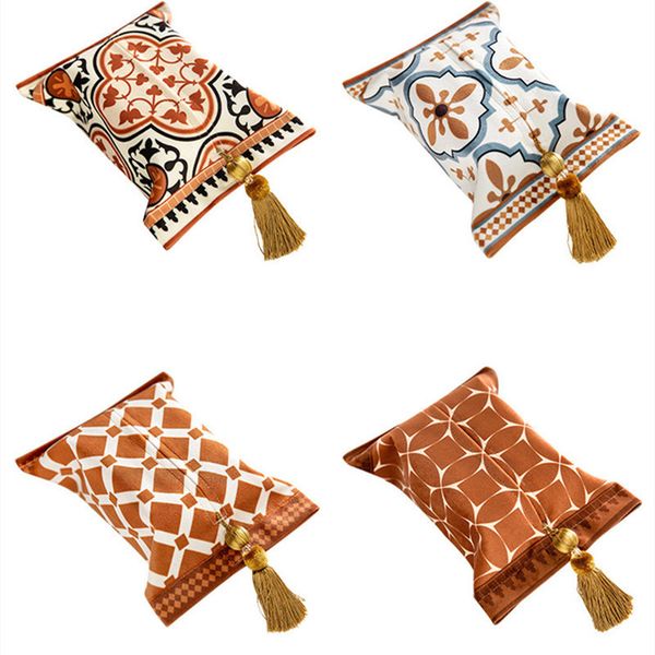 Vintage Velvet Tissue Box Roll Paper Napkin Holder Cover With Heavy Tassel Car Towel Container Cases Home 220523 B2