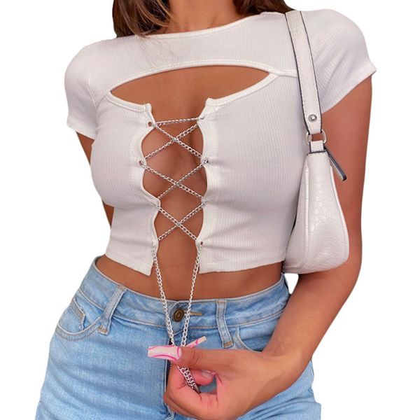 women summer crop , hollow-out chains bandage o-neck short sleeve t-shirt for girls, s//l, white/black
women summer crop , hollow-out chains bandage o-neck short sleeve t-shirt for girls, s//l, white/black