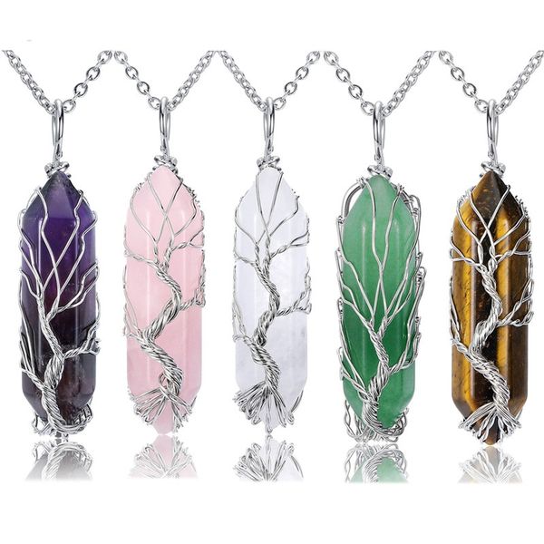 andmade copper wire wrapped tree of life necklace natural stone pink crystal amethyst pillar gem pendant necklace jewelry, Silver
andmade copper wire wrapped tree of life necklace natural stone pink crystal amethyst pillar gem pendant necklace jewelry, Silver