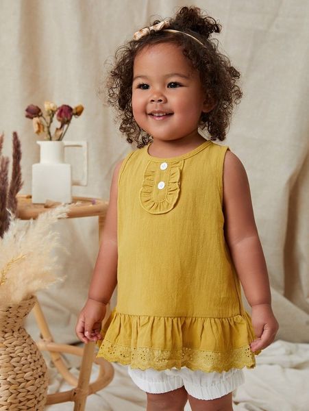 baby frill trim eyelet embroidery ruffle hem tank she, Blue
baby frill trim eyelet embroidery ruffle hem tank she, Blue