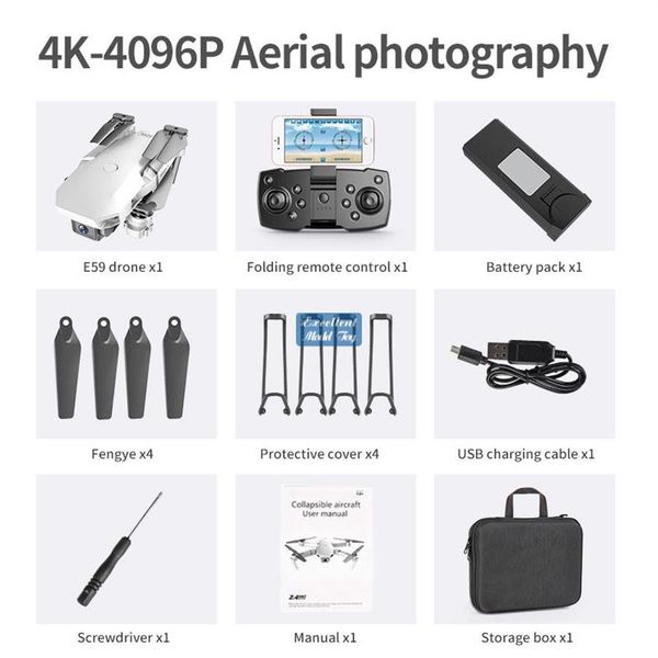 e59 4k camera wifi fpv mini beginner drone toy track flight altitude hold one button return gesture take po christmas kid 266c
e59 4k camera wifi fpv mini beginner drone toy track flight altitude hold one button return gesture take po christmas kid 266c