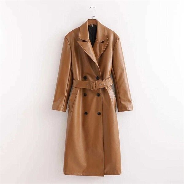 women long jackets pu faux leather belt double breasted long sleeves casual fashion long woman coats 210709, Black
women long jackets pu faux leather belt double breasted long sleeves casual fashion long woman coats 210709, Black