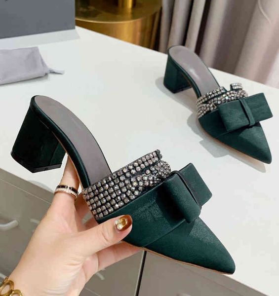 sandals pointed baotou back air heel thick bow tie satin fashion outer slippers summer women's shoes, Black
sandals pointed baotou back air heel thick bow tie satin fashion outer slippers summer women's shoes, Black