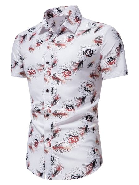 men allover floral print shirt 43cw#, White;black