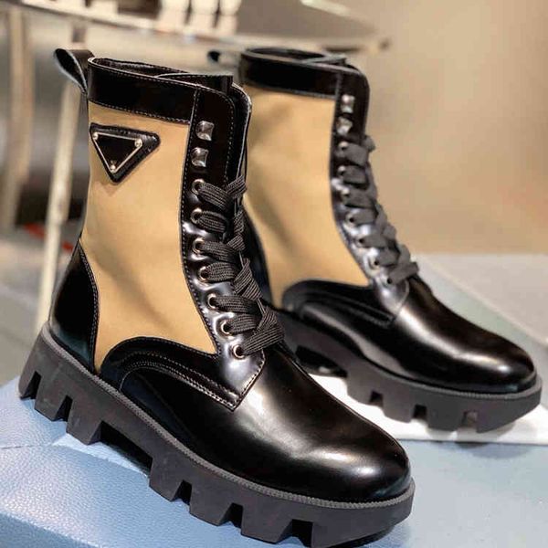 high end fashion new p family british style high rise thick soled martin lace up versatile triangle leather boots, Black
high end fashion new p family british style high rise thick soled martin lace up versatile triangle leather boots, Black
