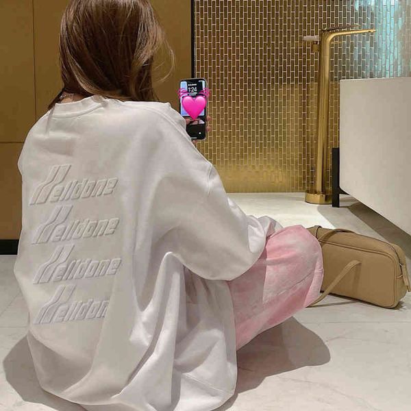 women's t-shirt high version lanbos we11done embossed bullet screen long sleeve sweater for men and women loose welldone 173f, White
women's t-shirt high version lanbos we11done embossed bullet screen long sleeve sweater for men and women loose welldone 173f, White