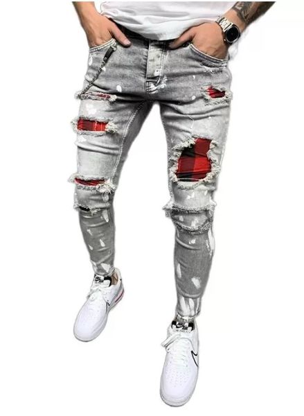 men's jeans embroidered quilted jeans paint throwing and hole breaking fashion denim pants, Blue
men's jeans embroidered quilted jeans paint throwing and hole breaking fashion denim pants, Blue