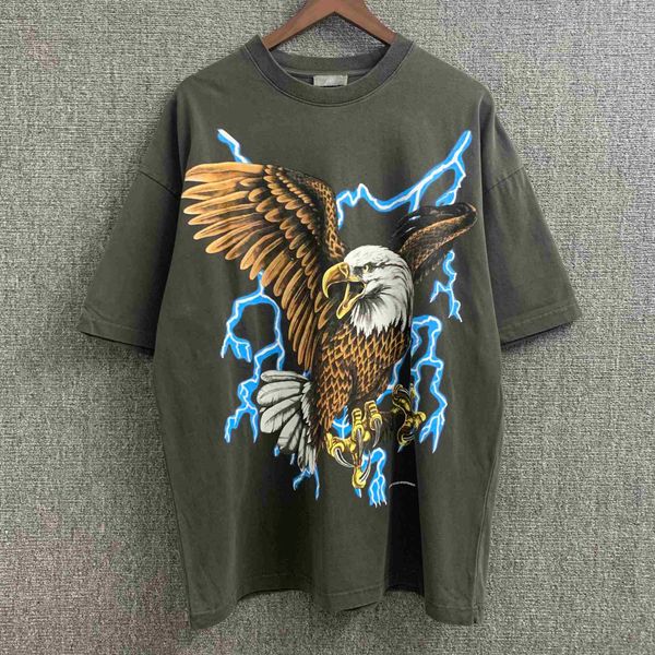2022 european and american rhude lightning eagle print lovers' same vintage round neck summer short sleeve fashion brand, White;black
2022 european and american rhude lightning eagle print lovers' same vintage round neck summer short sleeve fashion brand, White;black