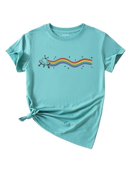 planet & rainbow print tee a0ev#, White
planet & rainbow print tee a0ev#, White