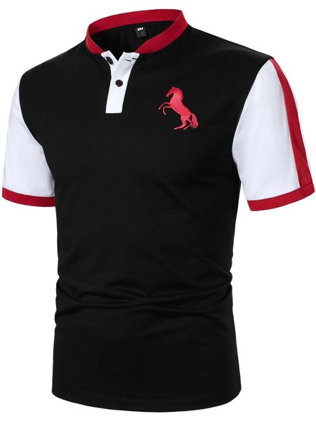 men color block horse print polo shirt a6hs#, White;black
men color block horse print polo shirt a6hs#, White;black