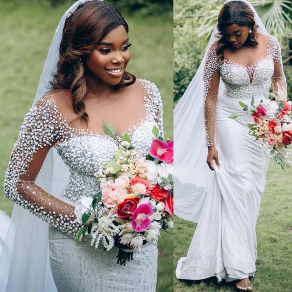 2022 gorgeous mermaid wedding dresses bridal gown beaded long sleeves custom made scoop neck plus size sweep train beach vestido de novia, White
2022 gorgeous mermaid wedding dresses bridal gown beaded long sleeves custom made scoop neck plus size sweep train beach vestido de novia, White