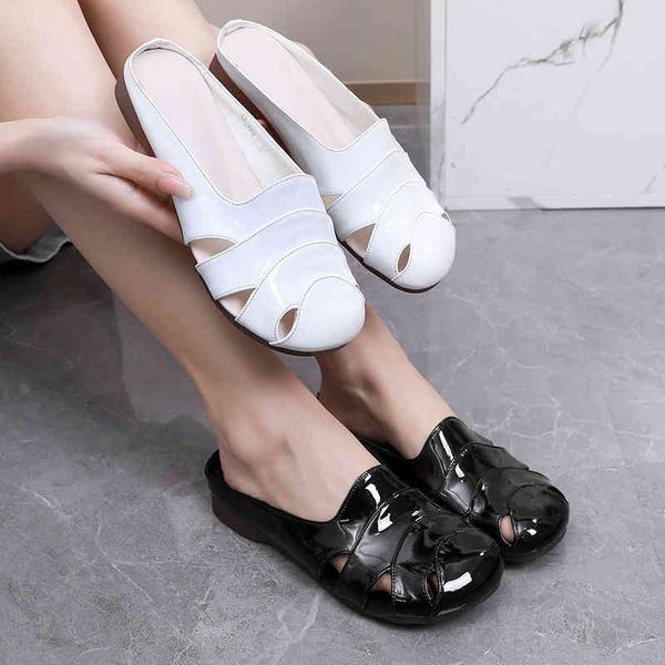 slippers spliced baotou semi slippers women's patent leather flat sole british style large hollow out soft in summer 5gf5, Black
slippers spliced baotou semi slippers women's patent leather flat sole british style large hollow out soft in summer 5gf5, Black