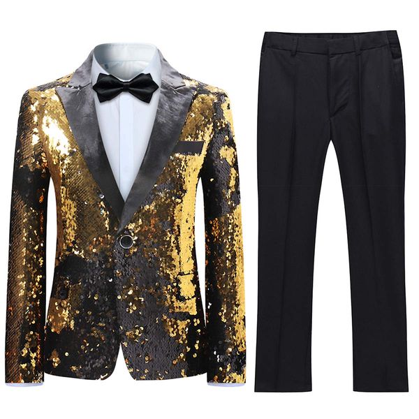 2 pieces suits tuxedo suit shiny sequins peak lapel slim fit jacket pants party performance, Black;gray
2 pieces suits tuxedo suit shiny sequins peak lapel slim fit jacket pants party performance, Black;gray