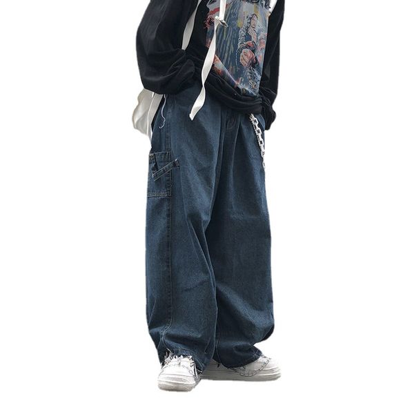 men's jeans fashion wide-leg pants male straight loose baggy denim, Blue