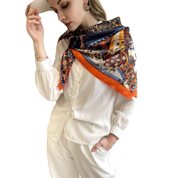 2022 new silk scarf imitation silk european and american baotou large square towel gift female 90cm, Blue;gray
2022 new silk scarf imitation silk european and american baotou large square towel gift female 90cm, Blue;gray
