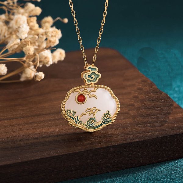 2022 national tide palace ethnic style necklace jewelry blessings ruyi safety lock pendant inlaid jade retro necklaces cp533, Silver
2022 national tide palace ethnic style necklace jewelry blessings ruyi safety lock pendant inlaid jade retro necklaces cp533, Silver