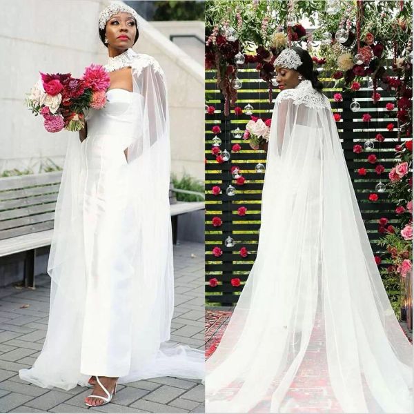 gorgeous jumpsuit wedding dresses with cape satin bridal gown lace applique tulle custom made plus size sweetheart neckline sleeveless vesti, White
gorgeous jumpsuit wedding dresses with cape satin bridal gown lace applique tulle custom made plus size sweetheart neckline sleeveless vesti, White