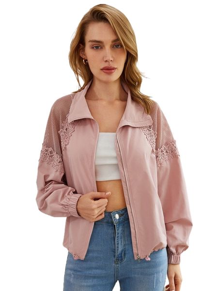 contrast guipure lace raglan sleeve jacket l38x#, Black;brown