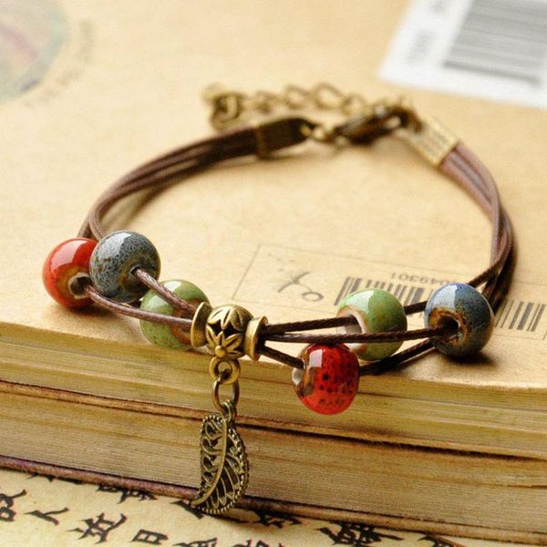 charm bracelets vintage ethnic style flower glaze ceramic beaded leaf pendant bracelet fashion personality girl student accessories jewelry, Golden;silver
charm bracelets vintage ethnic style flower glaze ceramic beaded leaf pendant bracelet fashion personality girl student accessories jewelry, Golden;silver
