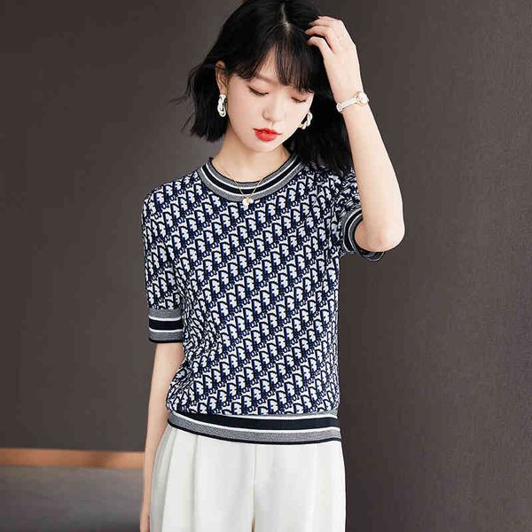 round neck versatile short sleeve knitted t-shirt women's summer 2022 new style, White
round neck versatile short sleeve knitted t-shirt women's summer 2022 new style, White