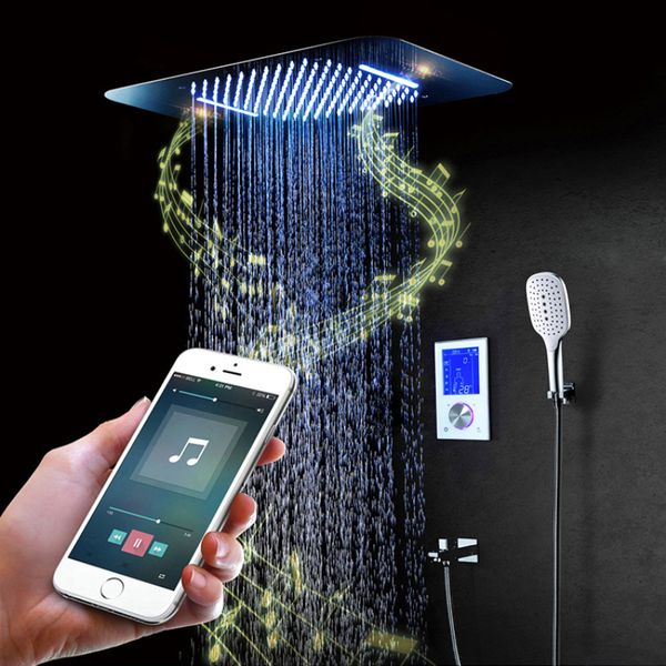 bluetooth music shower set multi function thermostatic intelligent control panel 580*380 big rain shower head ceiling mounted waterfall bath
bluetooth music shower set multi function thermostatic intelligent control panel 580*380 big rain shower head ceiling mounted waterfall bath