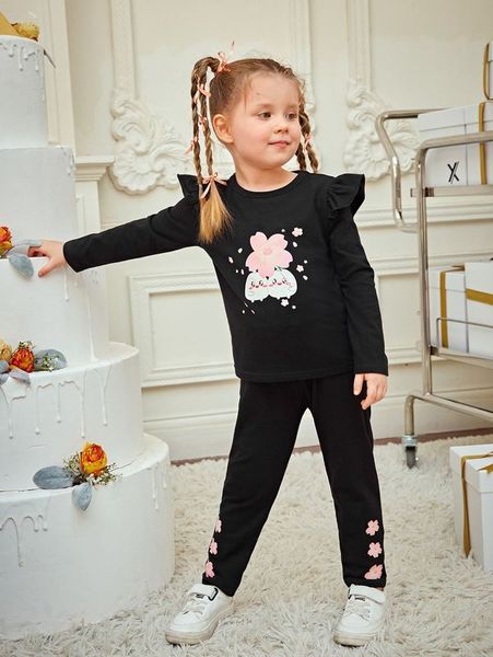 x wienterd toddler girls cartoon print ruffle trim tee & pants set she, White
x wienterd toddler girls cartoon print ruffle trim tee & pants set she, White