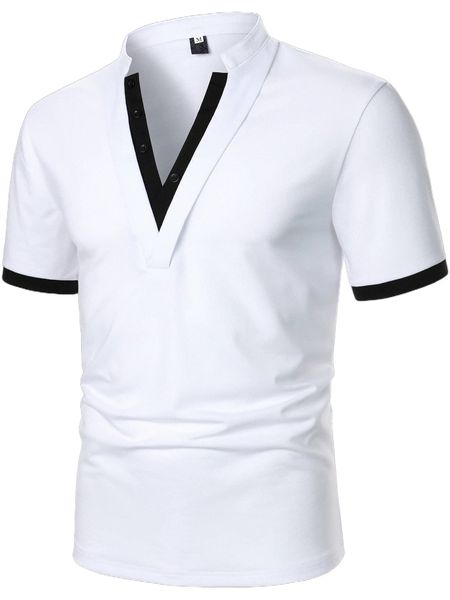men contrast trim polo shirt q13a#, White;black
