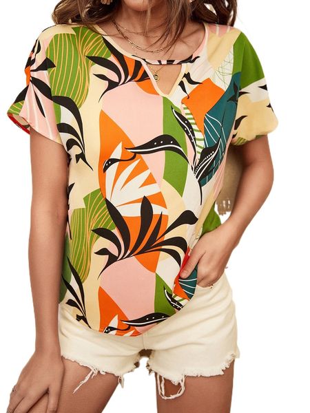 tropical print dolman sleeve cut out blouse 16da#, White
tropical print dolman sleeve cut out blouse 16da#, White