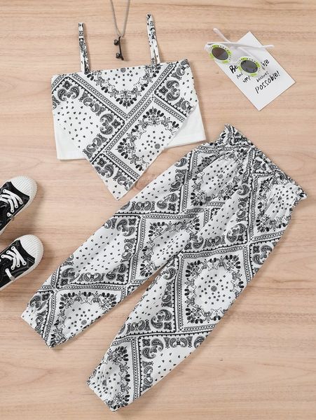 toddler girls paisley print bandana cami & paperbag waist pants she, White
toddler girls paisley print bandana cami & paperbag waist pants she, White