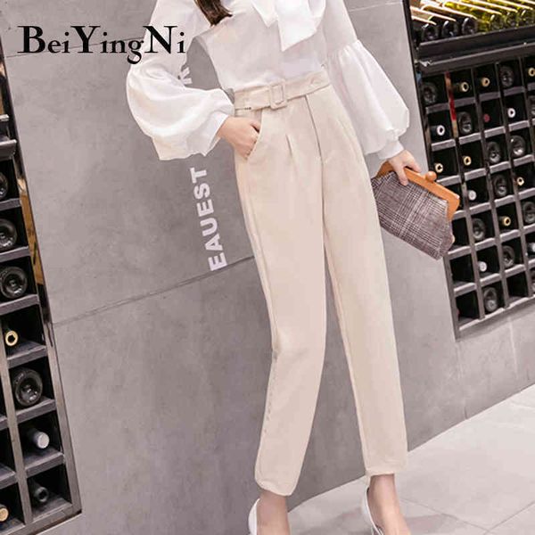 female high waist pants sashes pockets solid color autumn winter casual women harem work wear streetwear trouser 210427, Black;white
female high waist pants sashes pockets solid color autumn winter casual women harem work wear streetwear trouser 210427, Black;white