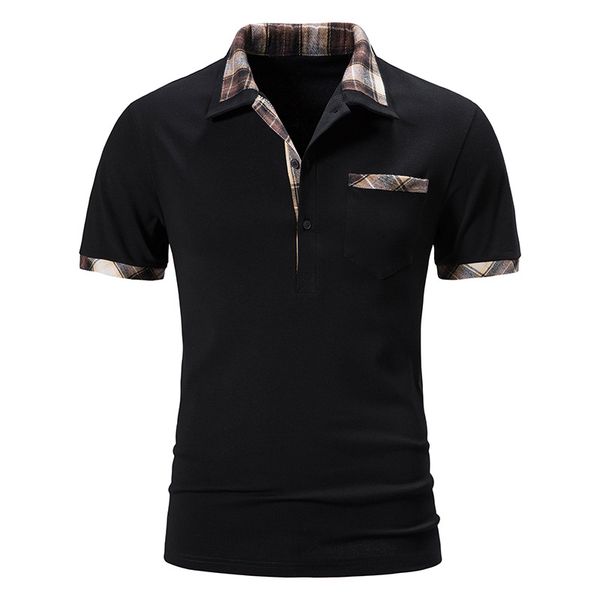 men summer plaid stitching polo shirt casual business formal golf shirt, White;black
men summer plaid stitching polo shirt casual business formal golf shirt, White;black