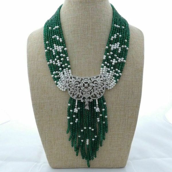 attractive 19" 9 strands green jade freshwater pearl necklace zircon pendant, Silver
attractive 19" 9 strands green jade freshwater pearl necklace zircon pendant, Silver