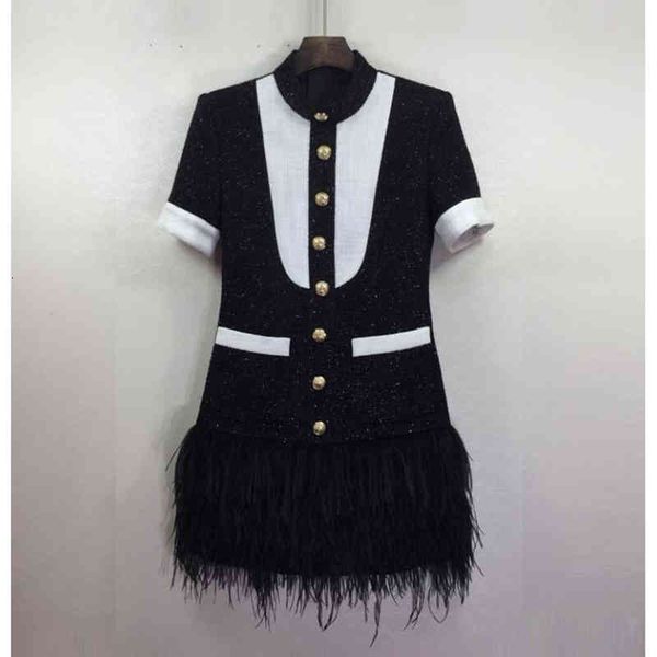 casual dresses star 2022 style temperament metal button black and white contrast color short sleeve hem stitched feather dress 2pfg, Black;gray
casual dresses star 2022 style temperament metal button black and white contrast color short sleeve hem stitched feather dress 2pfg, Black;gray