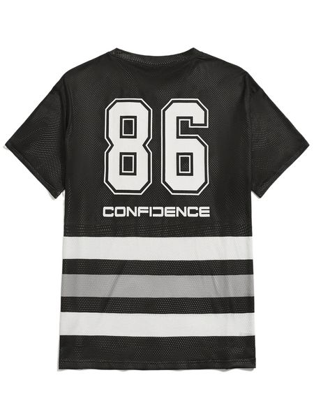 men letter graphic fish mesh striped tee n93l#, White;black 
men letter graphic fish mesh striped tee n93l#, White;black