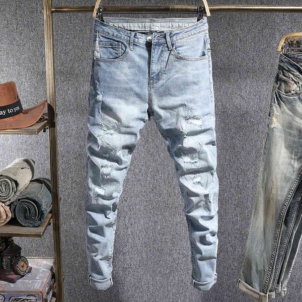 men's jeans fashionable style hole patch jeans men's fashion brand korean versatile elastic slim leggings zjwk, Blue
men's jeans fashionable style hole patch jeans men's fashion brand korean versatile elastic slim leggings zjwk, Blue