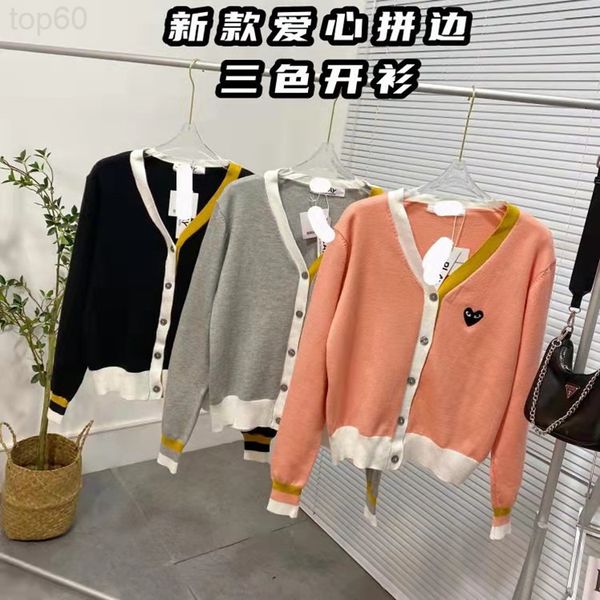 designer t-shirtchuanjiu v-neck love embroidery color matching knitted cardigan women's autumn coat play bao maoyiling2002 luxury hoody, White